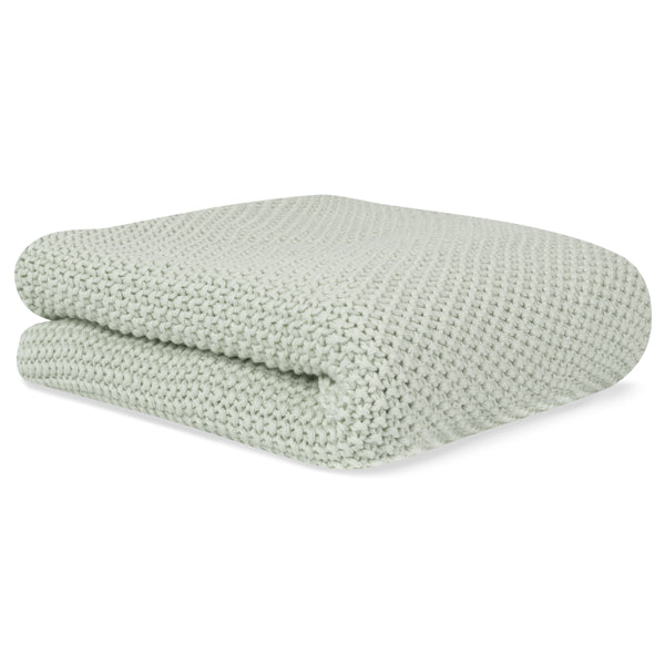 Rice Weave Organic Cotton Knitted Blanket- Green
