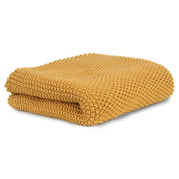 Rice Weave Organic Cotton Knitted Blanket- Yellow Mustard