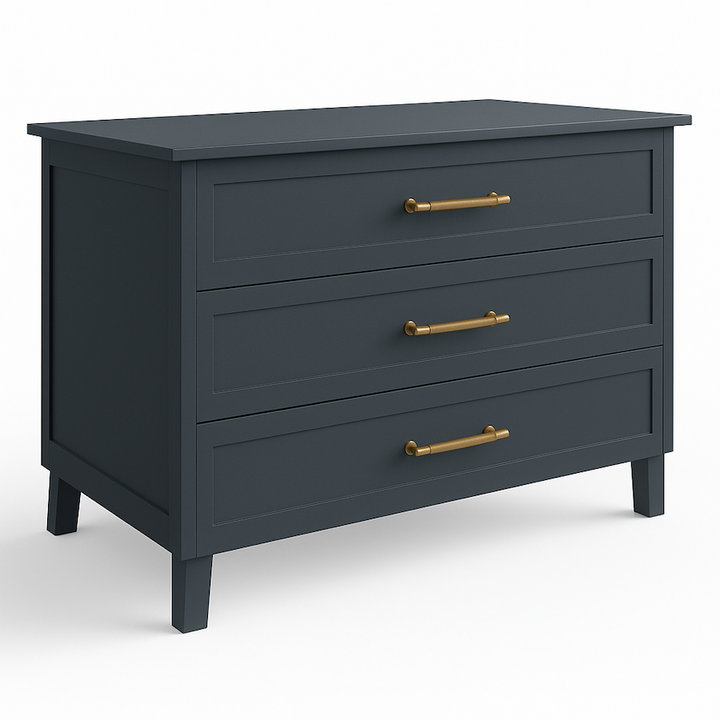 Side-facing view of 1.2m Alexander Compactum in oMurky Nights finish with gold handles, luxury baby compactum South Africa