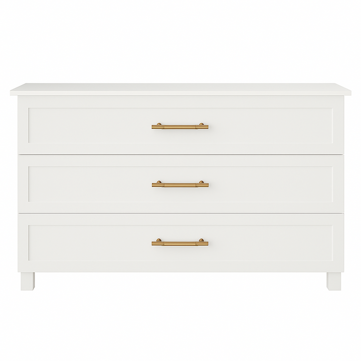 Front-facing view of 1.2m Alexander Compactum in off-white Drifting Snow finish with gold handles, luxury baby compactum South Africa