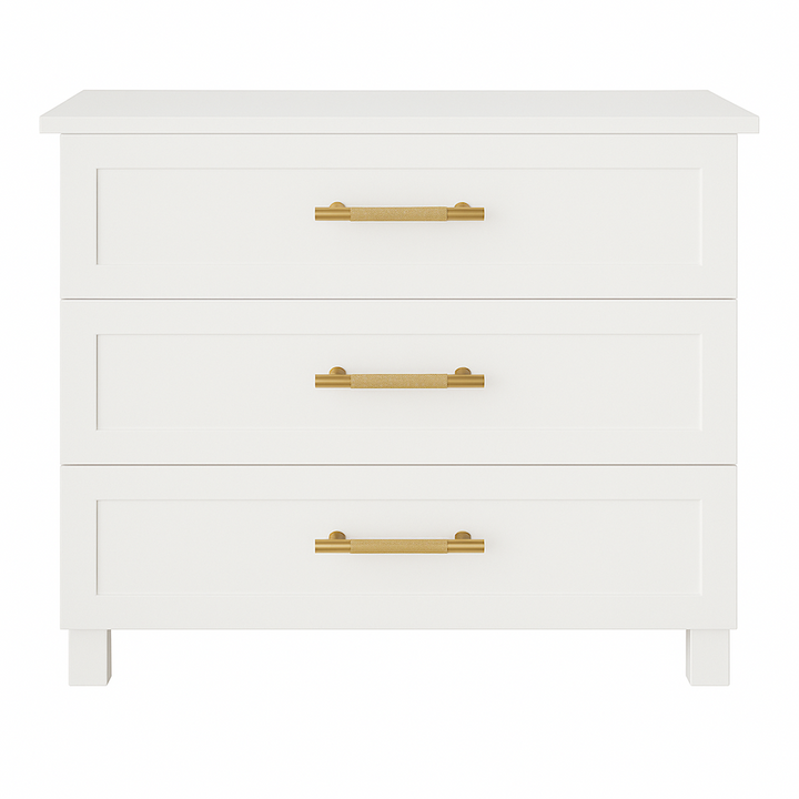 Front-facing view of 1m Alexander Compactum in off-white Drifting Snow finish with gold handles, luxury baby compactum South Africa

