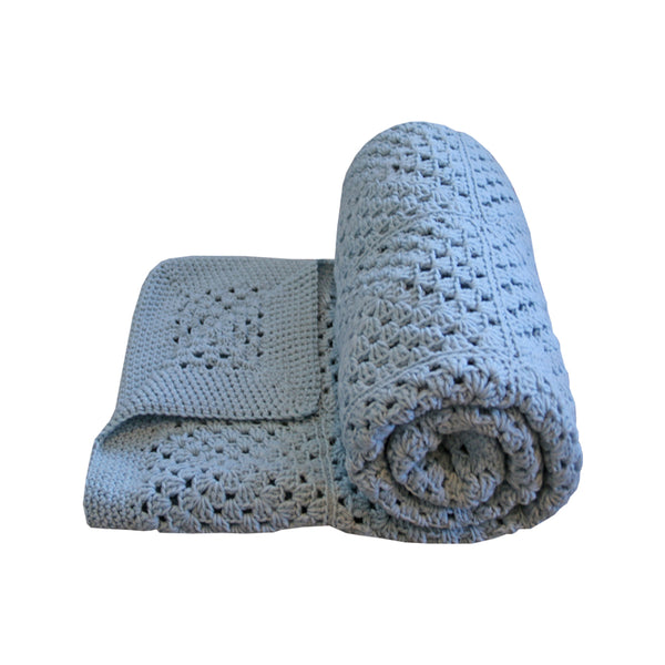 Hand-crocheted Cot Blanket - Traditional Powder Blue
