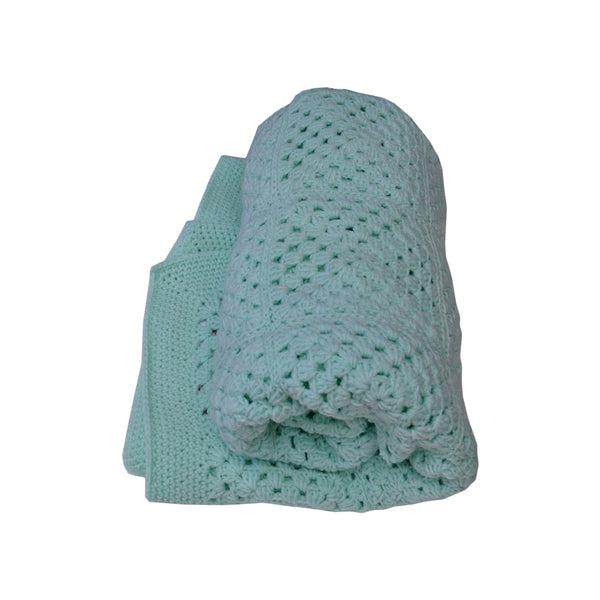 Hand-crocheted Cot Blanket - Traditional Mint
