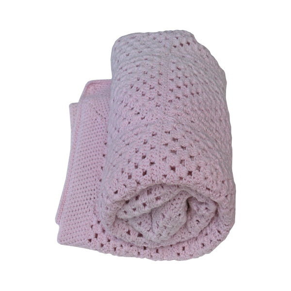 Hand-crocheted Cot Blanket - Traditional  Blush