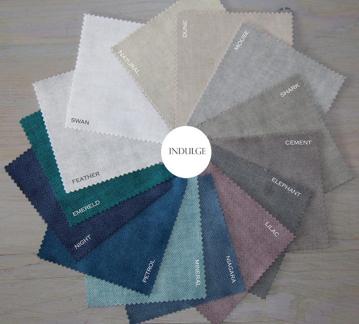 FibreGuard Indulge fabric colour wheel showing 20 velvet upholstery shades for Baby Belle luxury nursing and rocking chairs in South Africa
